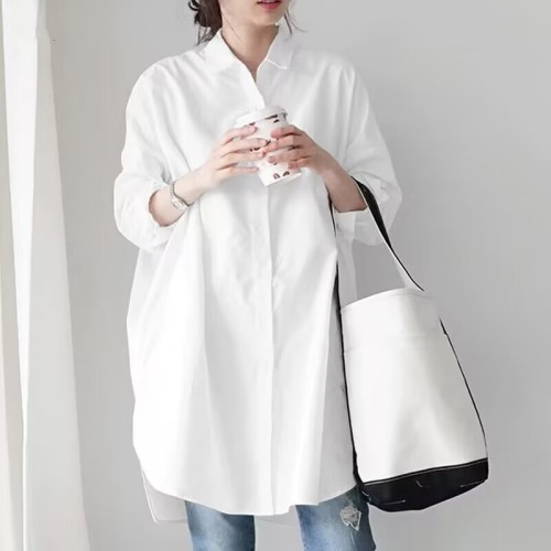 White shirt women's long sleeve new style mid-length style lazy loose design shirt