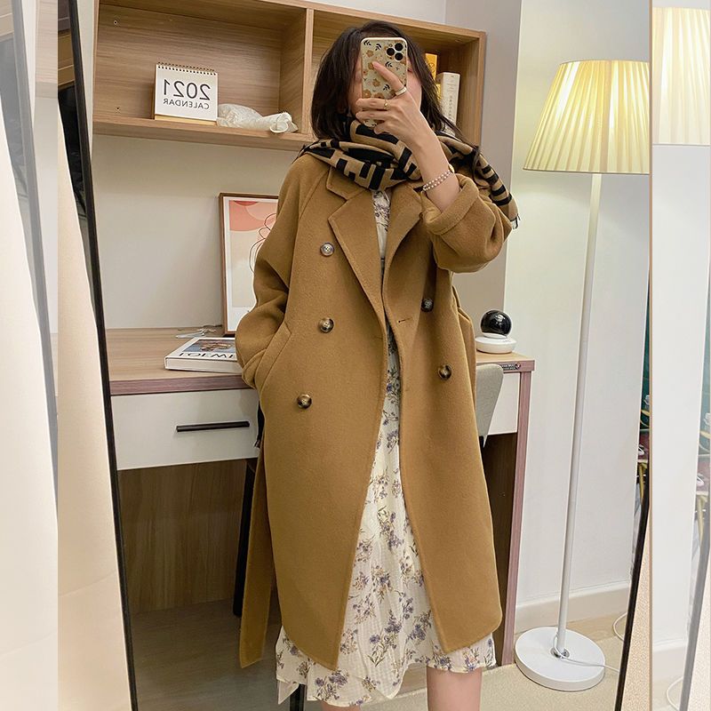 小個子駝色呢大衣外套女2023秋冬新款氣質過膝中長款毛呢子外套