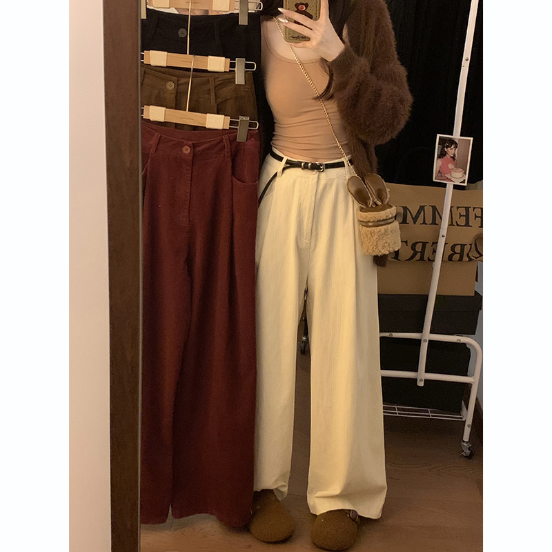 實拍2023秋冬新款顯瘦燈芯絨闊腿褲女寬鬆休閒褲子