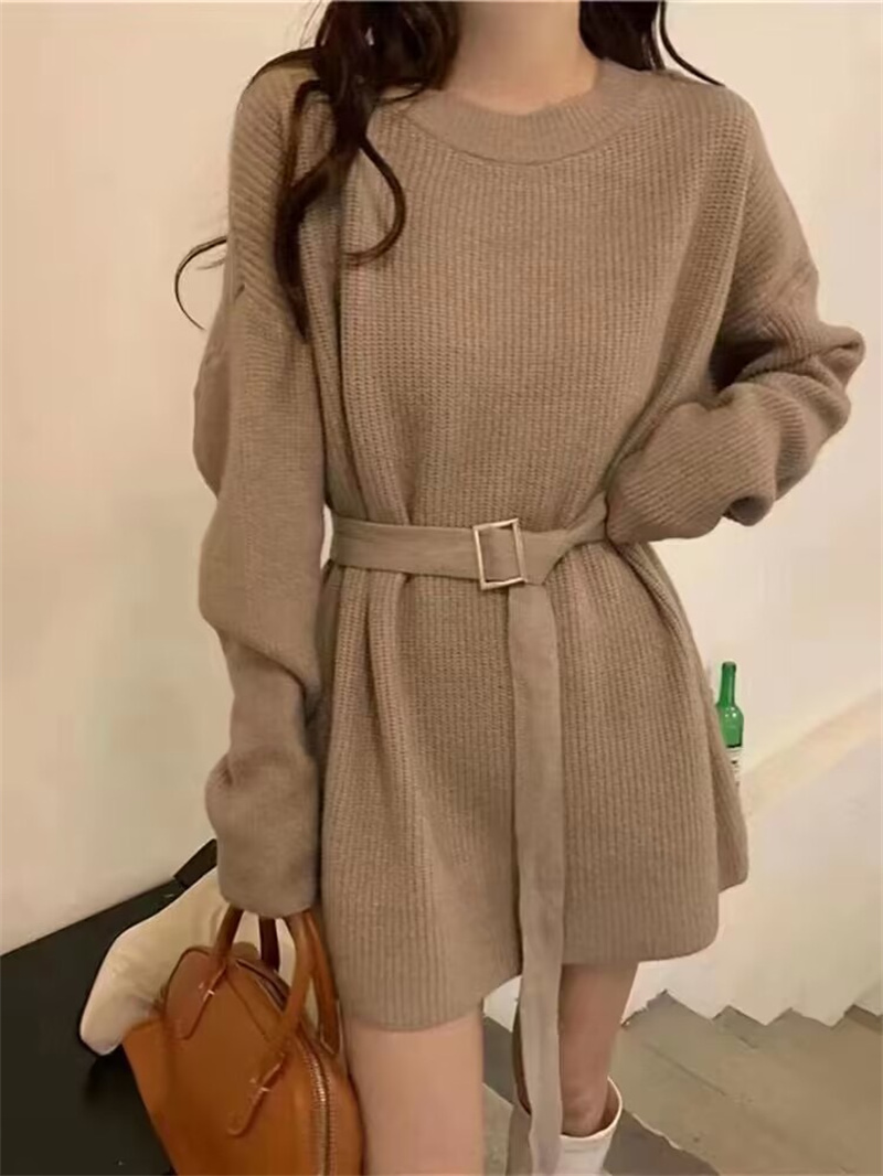 慵懶風收腰毛衣裙女裝秋冬2023新款外穿時尚設計感中長款針織上衣