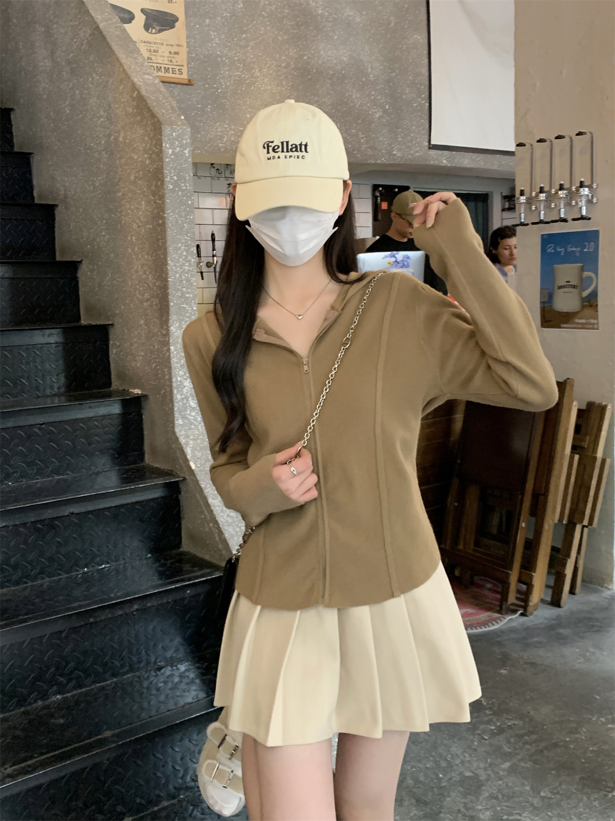 實拍 秋冬韓版寬鬆連帽魚骨別致設計感針織拉鏈毛衣女外套