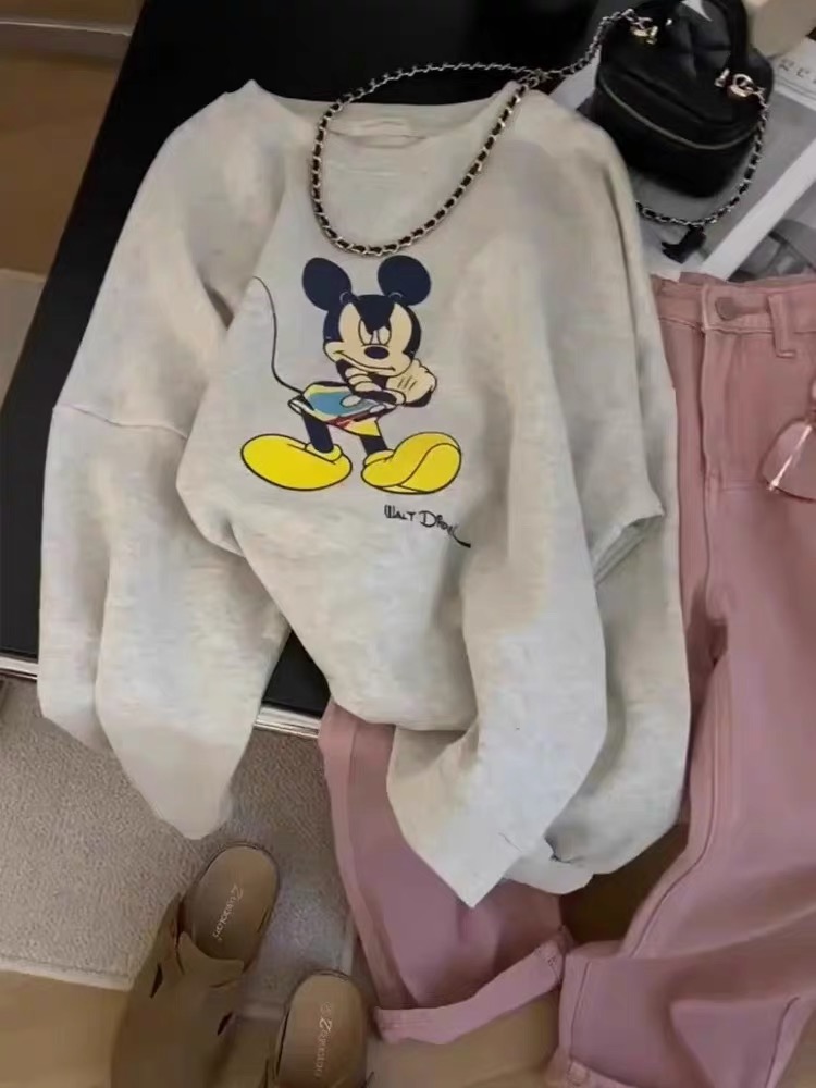 美式復古高級感超好看長袖女士灰色圓領oversize衛衣女春秋冬薄款