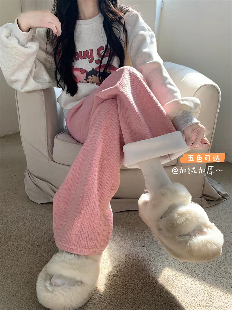 實拍 麥穗雪尼爾加絨加厚高腰垂感休閒遛彎褲寬鬆闊腿褲