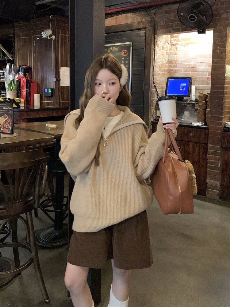 實拍！冬季加厚保暖拉鏈大翻領通勤百搭毛衣外套女上衣
