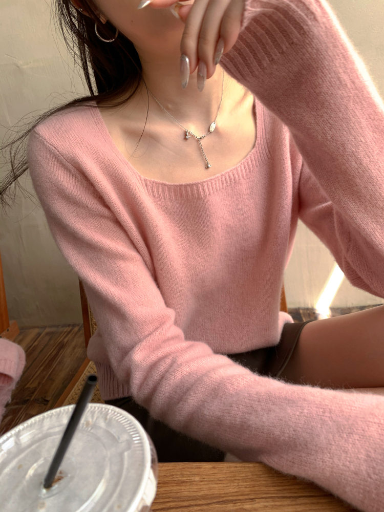 superniniyy 北海牛乳茶100%全羊毛細膩gao品質方領長袖毛衣女秋
