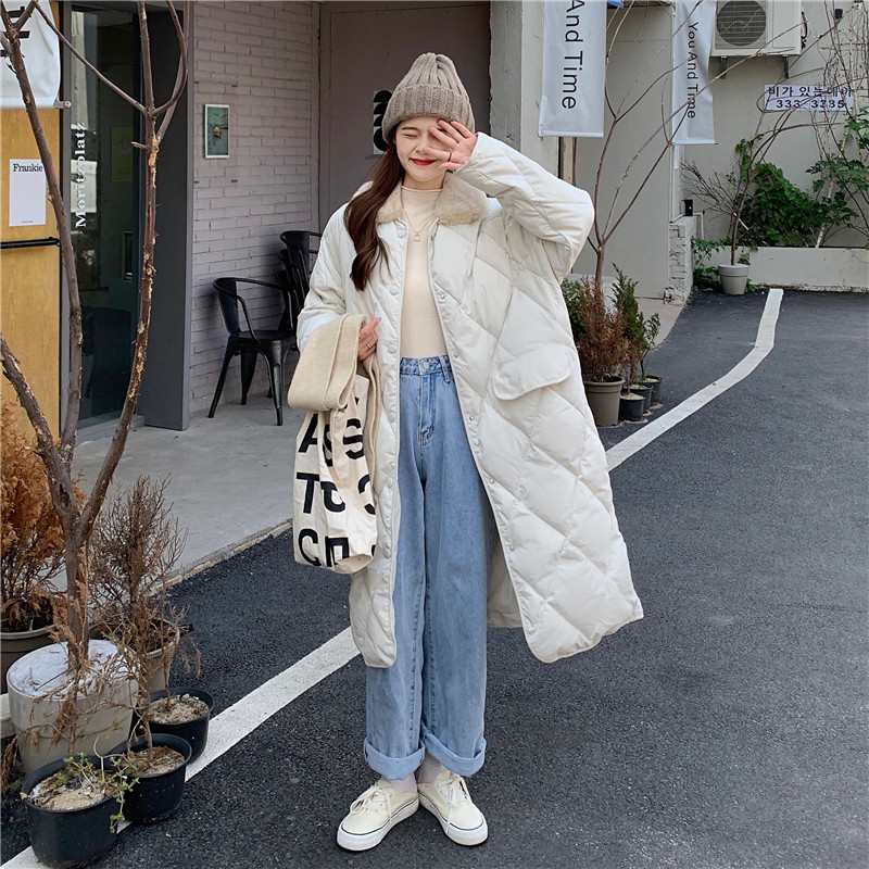 菱格保暖羽絨棉衣棉服女2023新款冬季韓版加厚中長款外套過膝棉襖