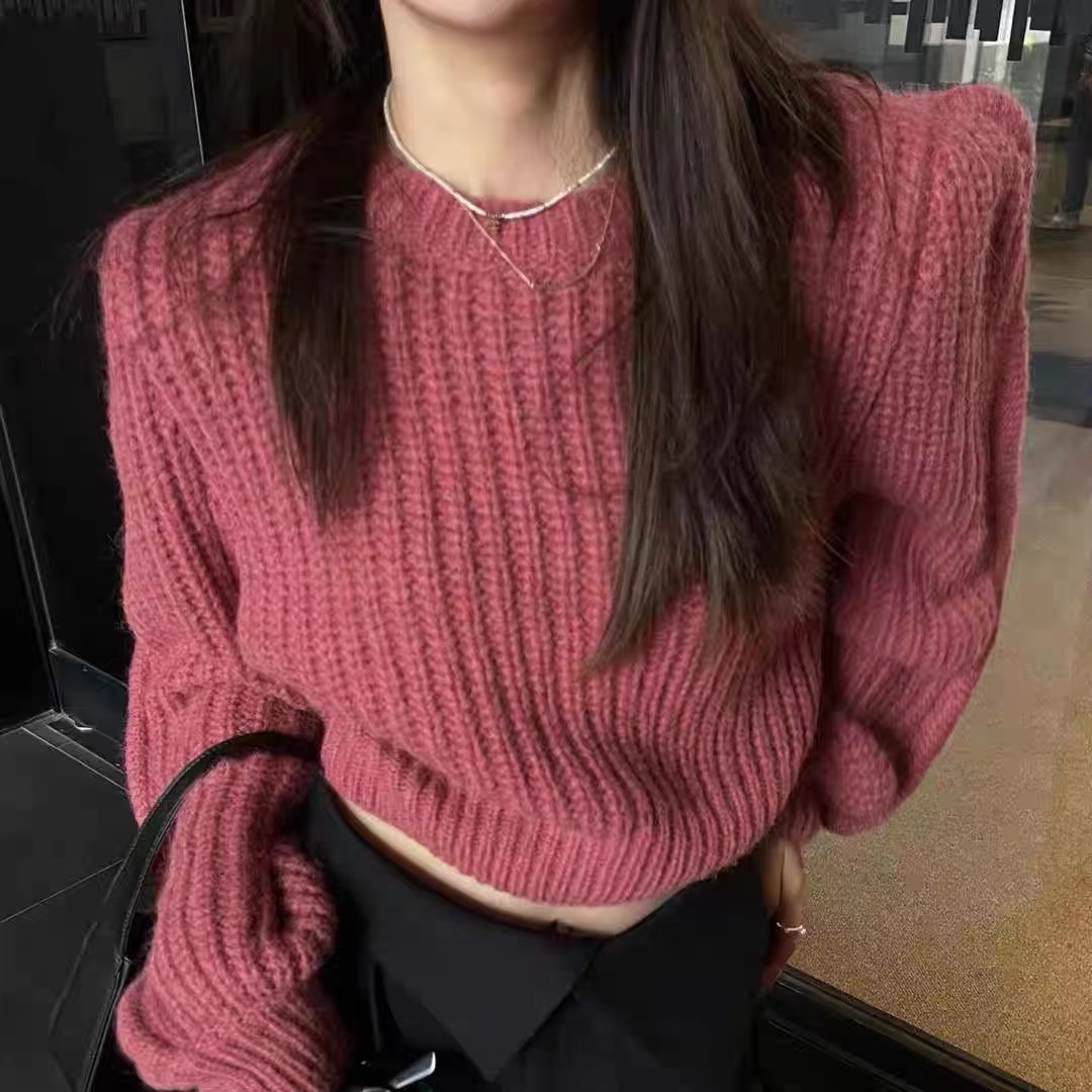 韓版2023溫柔風慵懶甜美高級感顯瘦別致圓領寬鬆毛衣女簡約