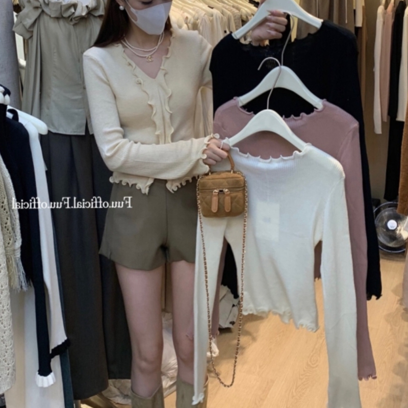 溫柔仿貂毛喇叭袖毛衣女裝秋季韓版2023新款軟糯短款修身長袖開衫