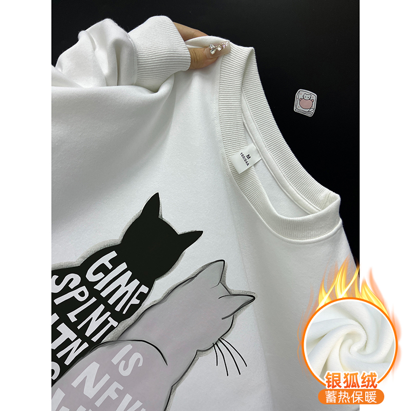 華棉複合銀狐絨 秋冬新款寬鬆圓領衛衣女