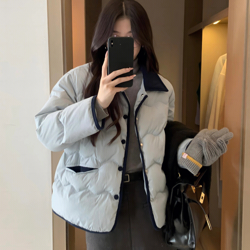 韓國ins燈芯絨翻領東大門輕薄羽絨服女短款小香風棉服休閒外套冬