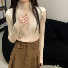 Photographed Autumn/Winter New Semi-High Collar Knitted Sweater Slim Long Sleeve Base Shirt Top