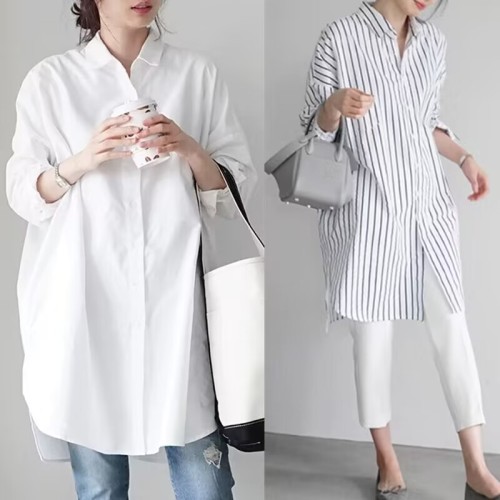 White shirt women's long sleeve new style mid-length style lazy loose design shirt