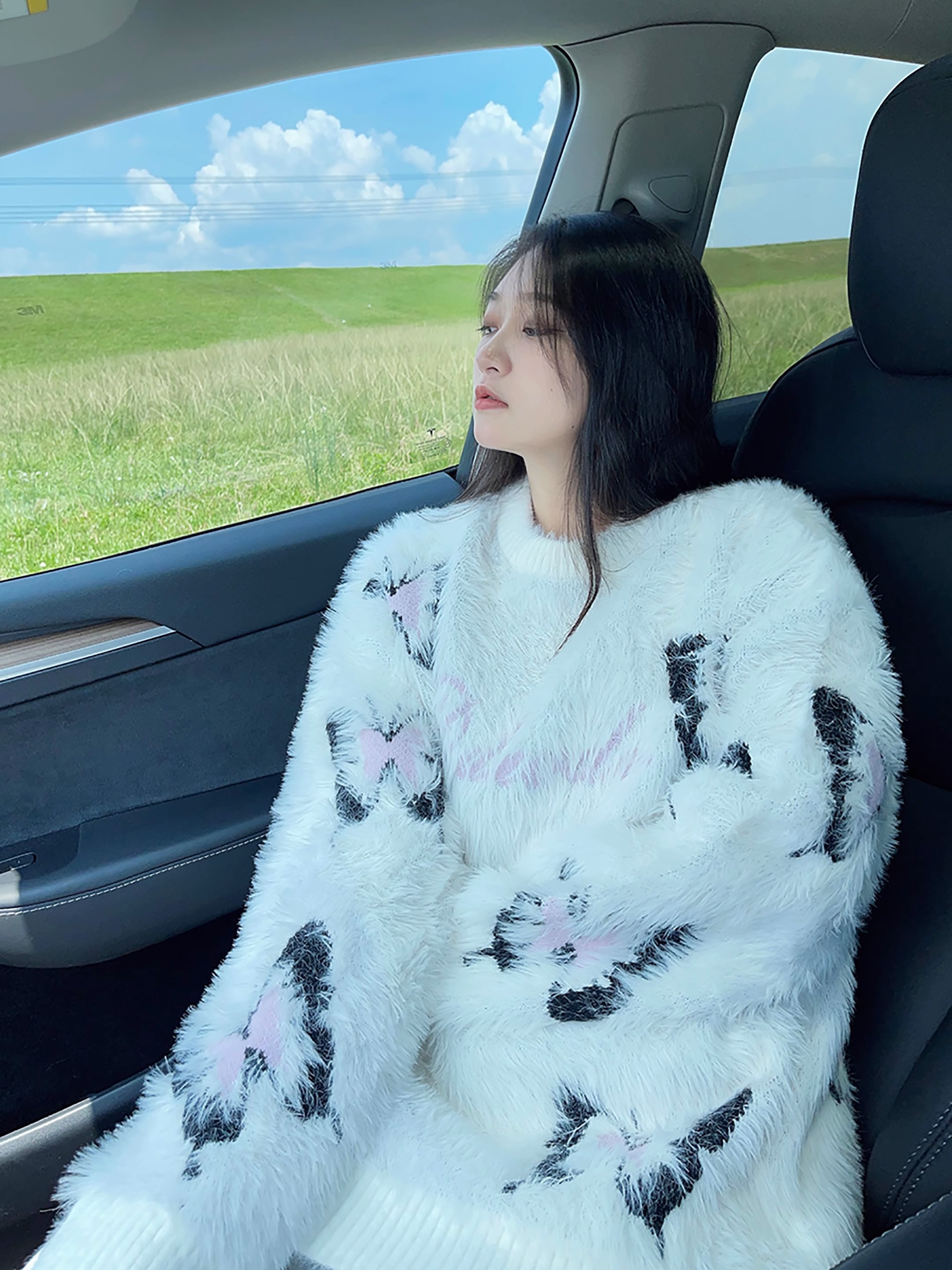 美式慵懶風蝴蝶秋冬毛衣設計感圓領小眾套頭寬鬆針織衫女上衣