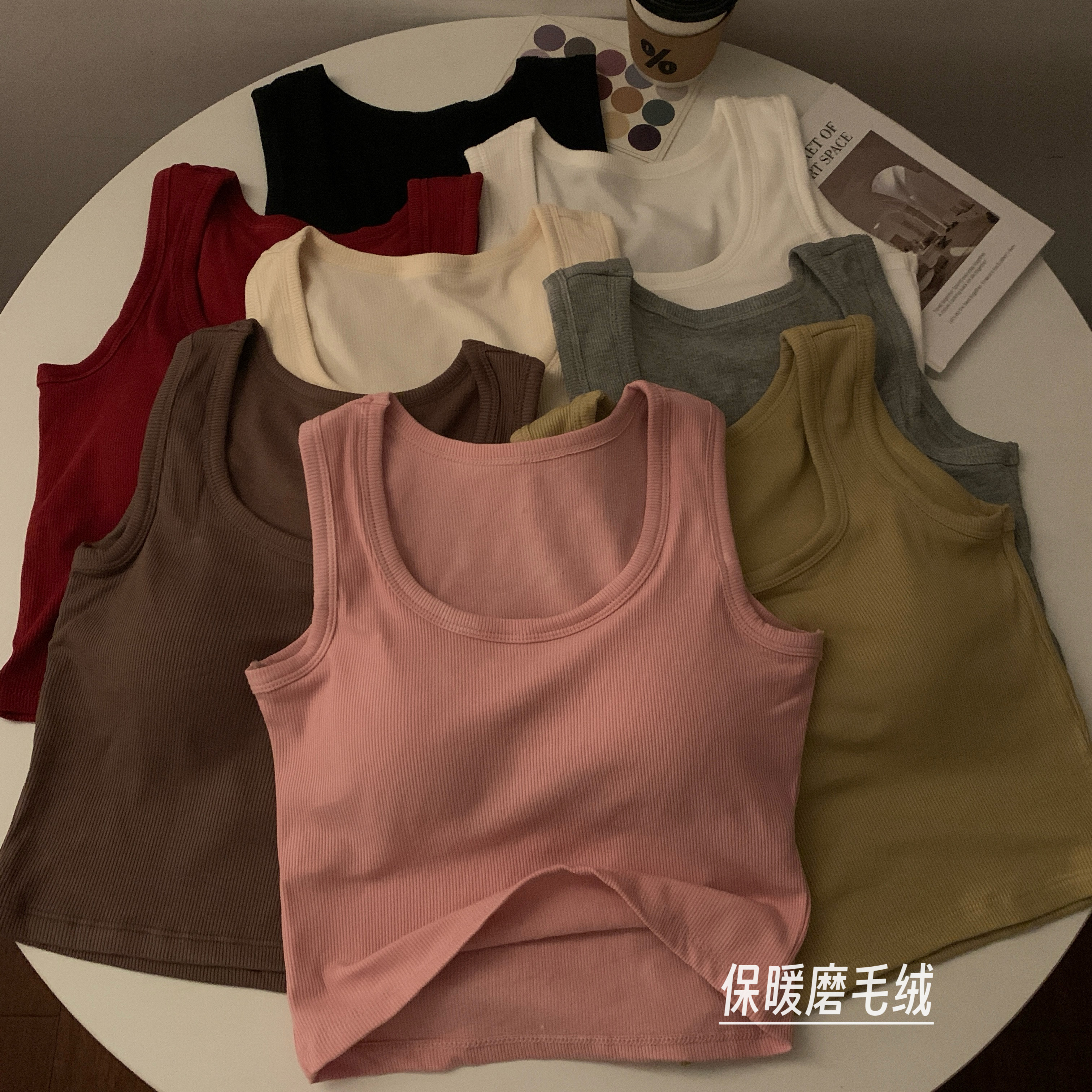 實拍秋冬韓版百搭磨毛加厚保暖無袖背心修身顯瘦打底上衣