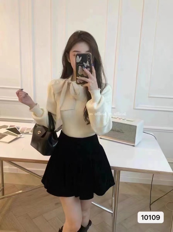 黑色短款蝴蝶結毛衣女秋冬春秋季小個子修身內搭打底衫針織衫上衣