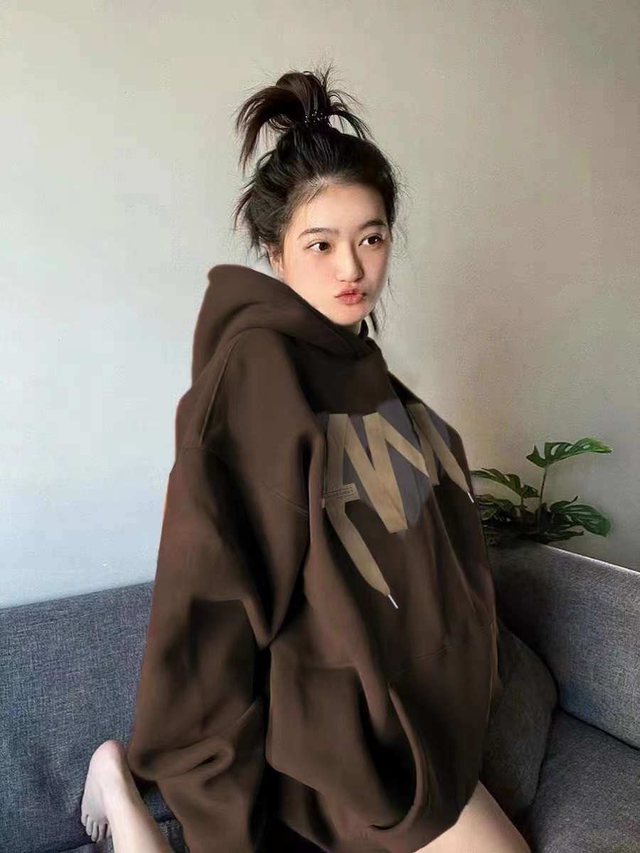 純棉華棉複合銀狐絨官方美式復古連帽衛衣女秋冬新款外套