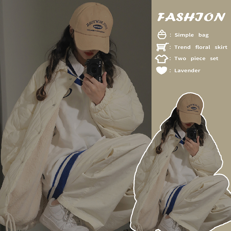 Actual shot of plus size women's clothing 2023 new winter design rhombus coat fashionable loose velvet cotton coat