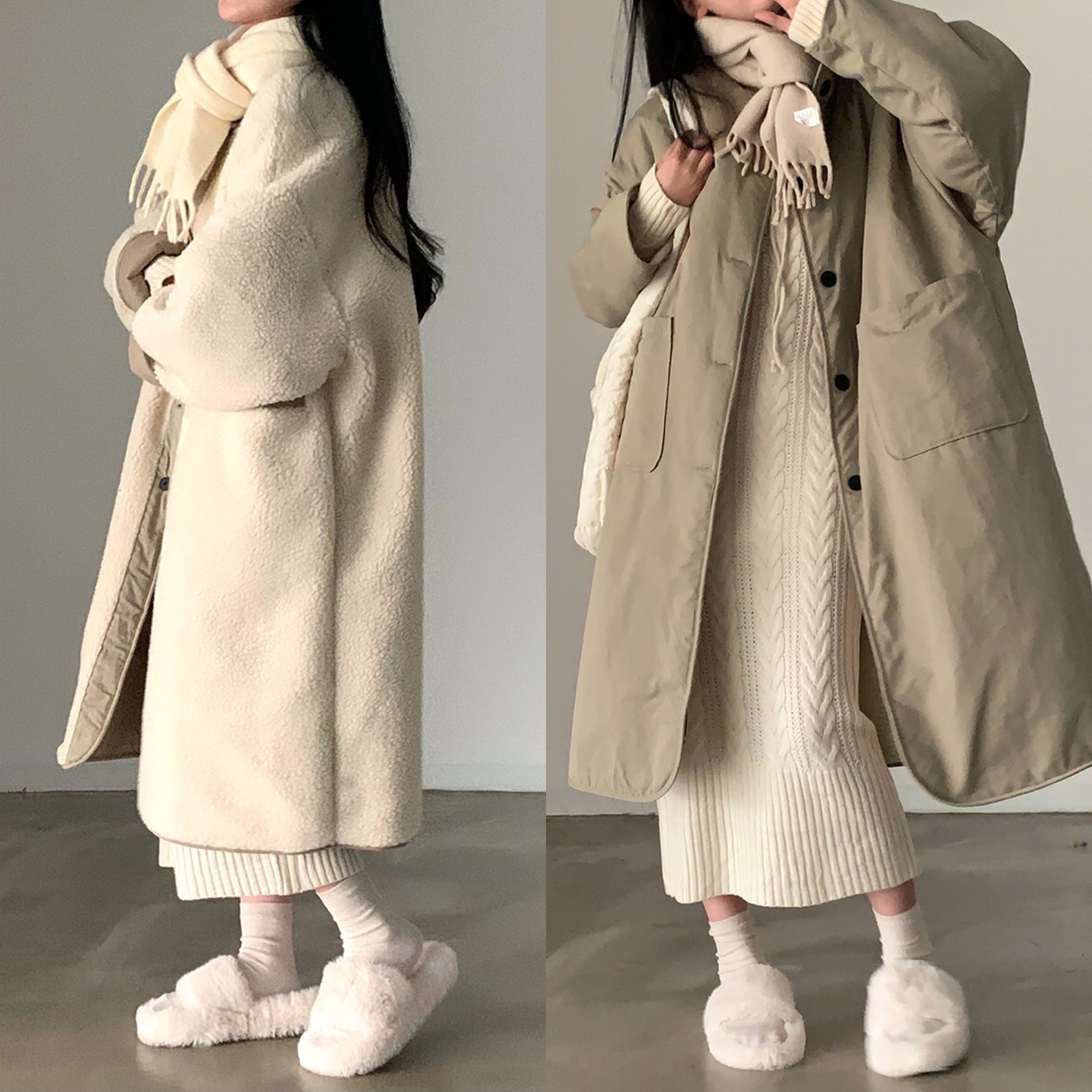 INS韓國東大門！厚實保暖秋冬兩面穿羊羔毛棉衣長款棉服女