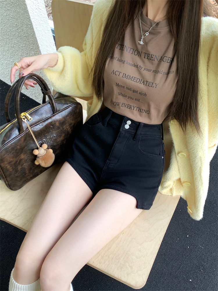 實拍 ~秋冬辣妹加絨加厚牛仔短褲女高腰修身不規則包臀短褲
