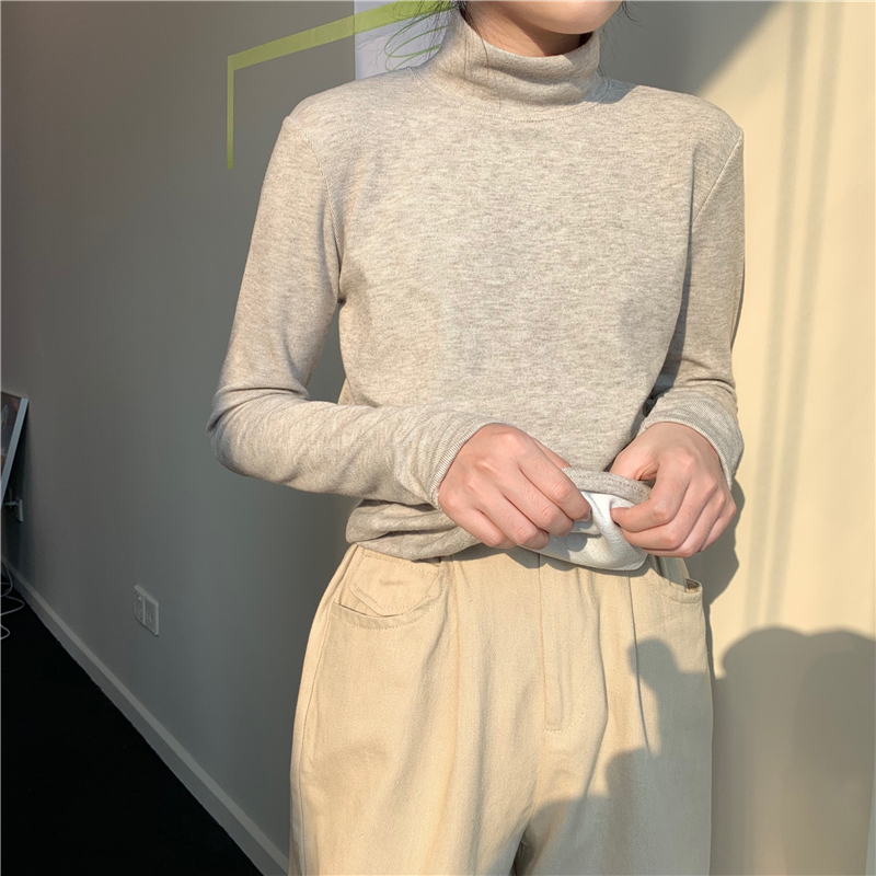 Actual shot ~ Korean style half turtleneck solid color velvet thickened bottoming shirt