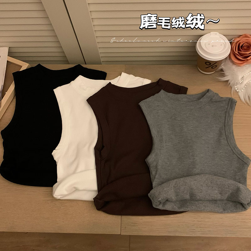 實拍 秋冬加絨加厚立領保暖背心修身顯瘦內搭打底上衣