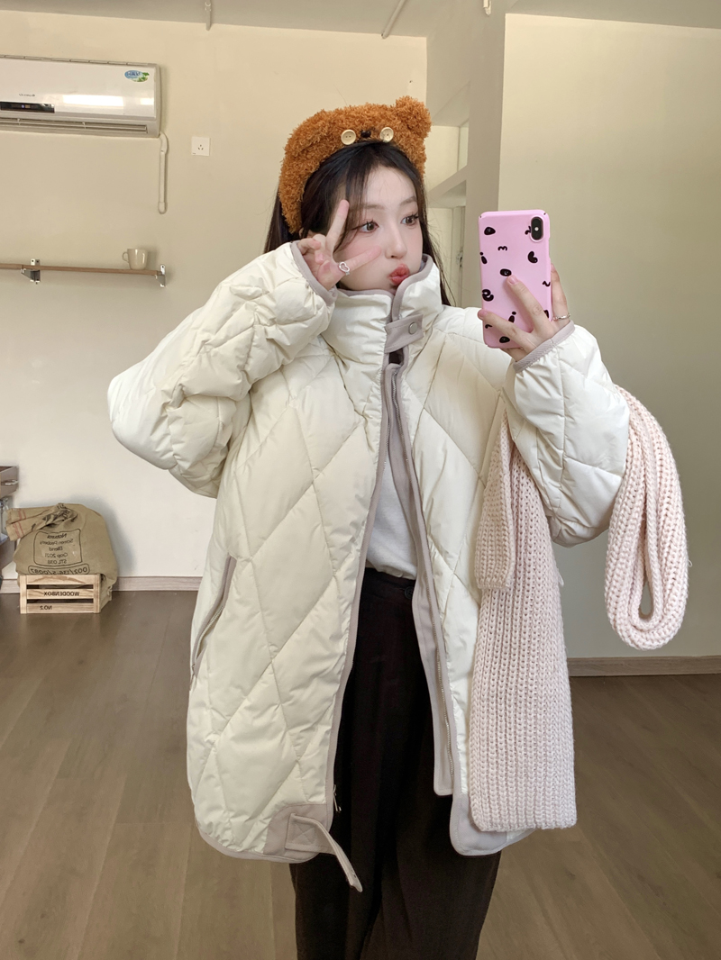 美式復古菱格寬鬆情侶立領小個子棉服男女2023年冬季新款外套韓版