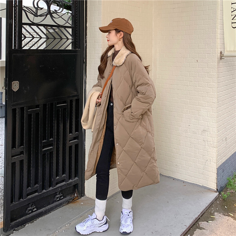 Lingge Warm Down Cotton Clothes Women's 2023 New Winter Korean Version Thickened Mid-Length Jacket Over-the-Knee Cotton Jacket