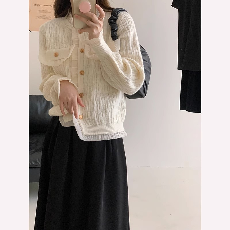 Uimao 法式小香風針織開衫毛衣女早秋奶呼呼白色外套chic上衣