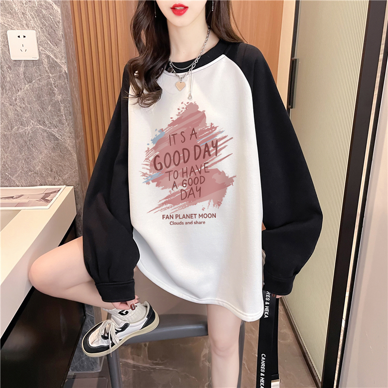 實拍華棉包領 薄款衛衣女春秋新款韓版寬鬆印花套頭衛衣潮