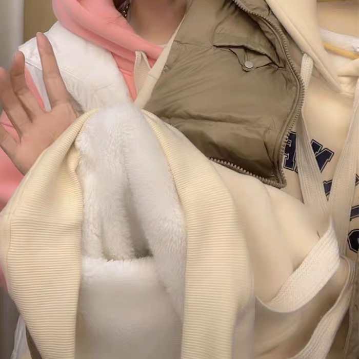 羊羔絨外套女秋冬洋氣加絨加厚連帽衛衣寬鬆百搭休閒保暖上衣