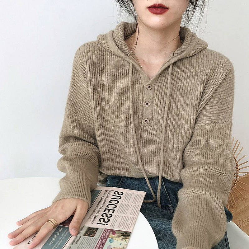 連帽衛衣女裝2023新款秋冬針織衫設計感小眾寬鬆毛衣外穿內搭上衣
