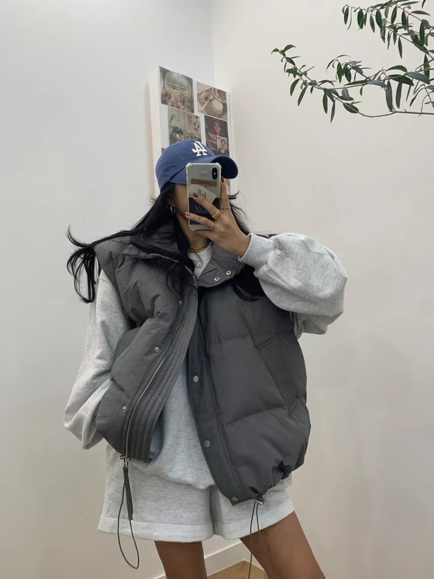 韓國秋冬復古慵懶風兩穿設計波浪壓紋寬鬆休閒棉服外套大衣女