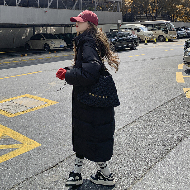 實拍華夫格肌理感羽絨服女冬季新款韓版寬鬆中長款bf棉衣外套棉服