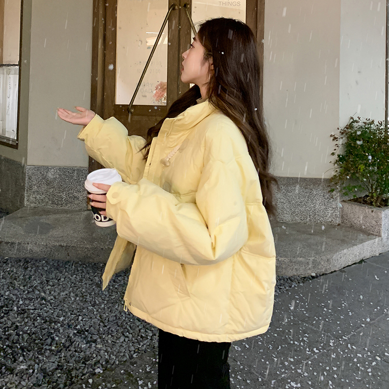 vintage藍色棉衣女冬季年新款ins寬鬆短款小個子加厚麵包棉服