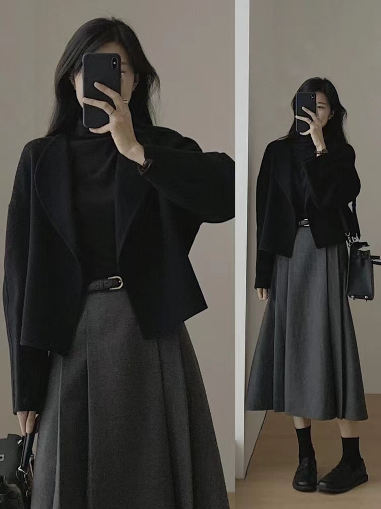赫本風短款毛呢外套女秋冬加厚小個子西裝雙面羊絨高級感呢子大衣