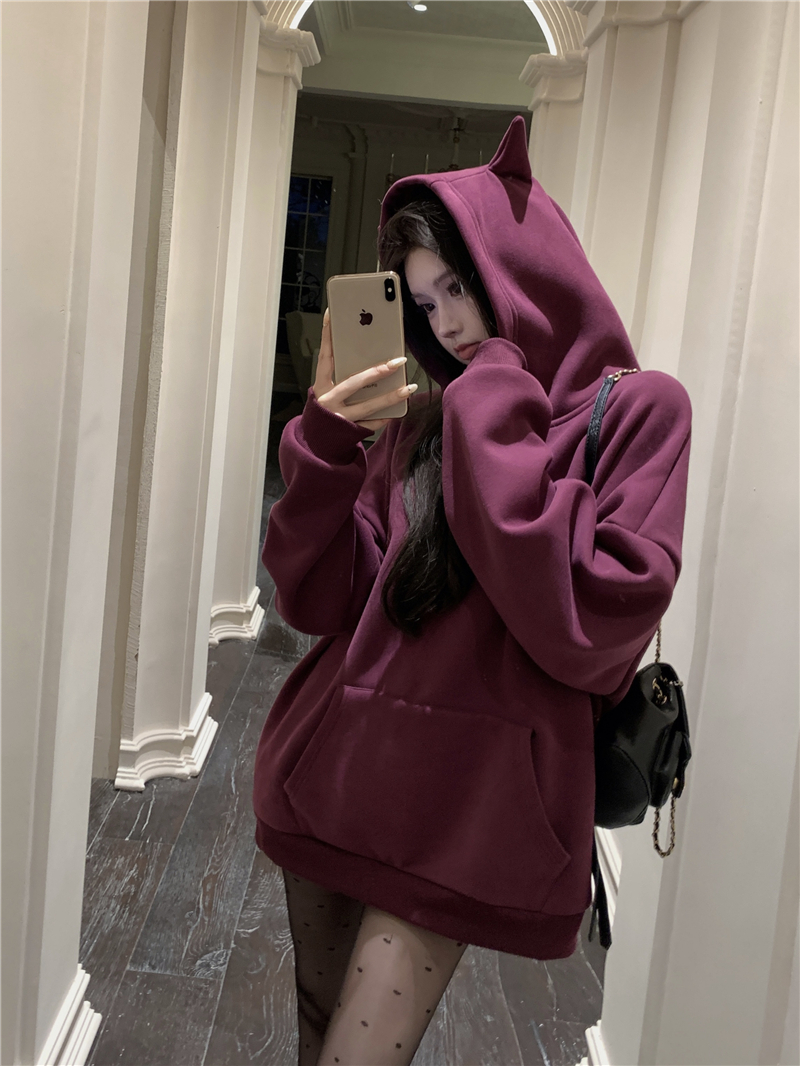 實拍~撒旦baby複合加絨加厚連帽小惡魔衛衣女冬