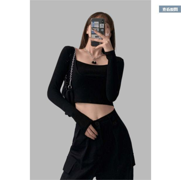 Pure lust style hottie short top for women spring and autumn new slim long-sleeved inner layered shirt trendy