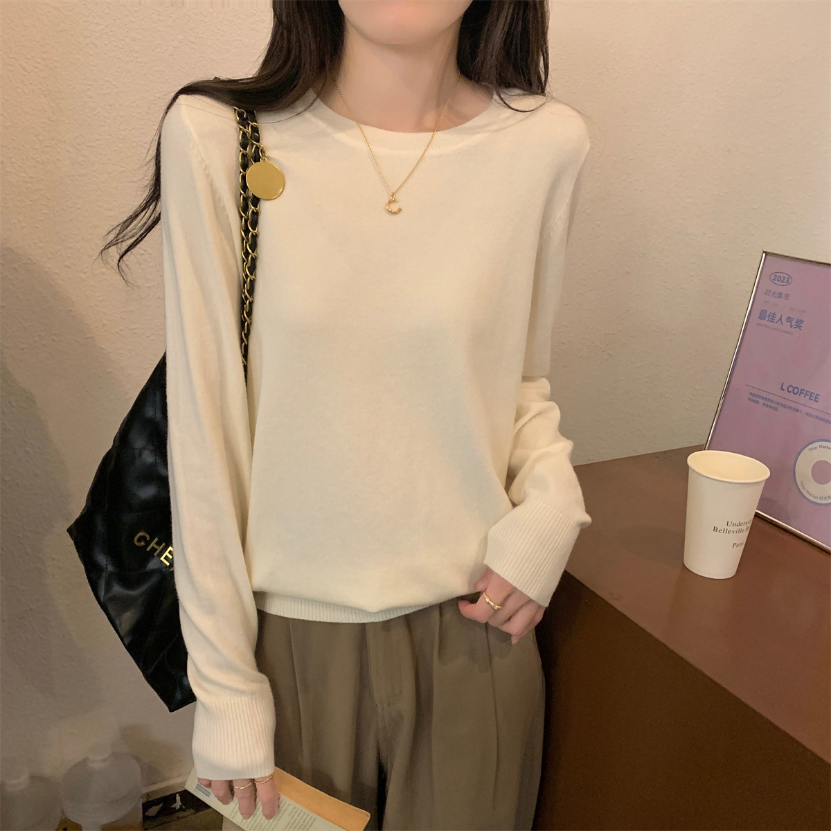 實拍 秋冬韓版寬鬆百搭基礎純色內搭安迪絨針織打底衫女毛衣