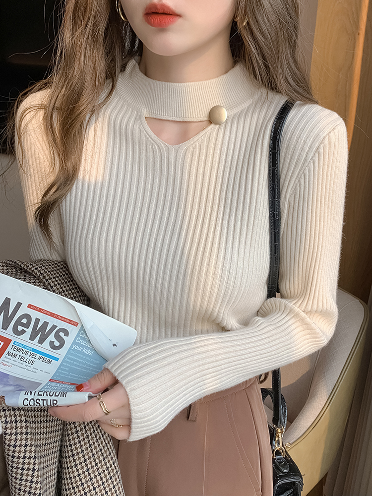 半高領針織衫女秋季新款設計感打底衫秋冬內搭顯瘦毛衣高級感上衣