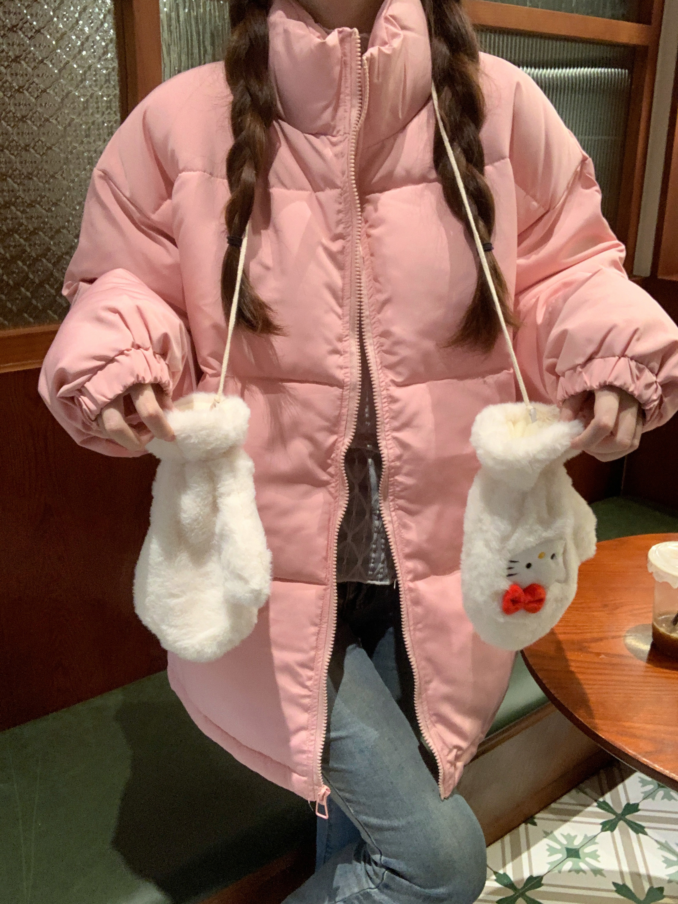 實拍！純色棉衣棉服女冬季新款百搭麵包服寬鬆黑色加厚外套潮