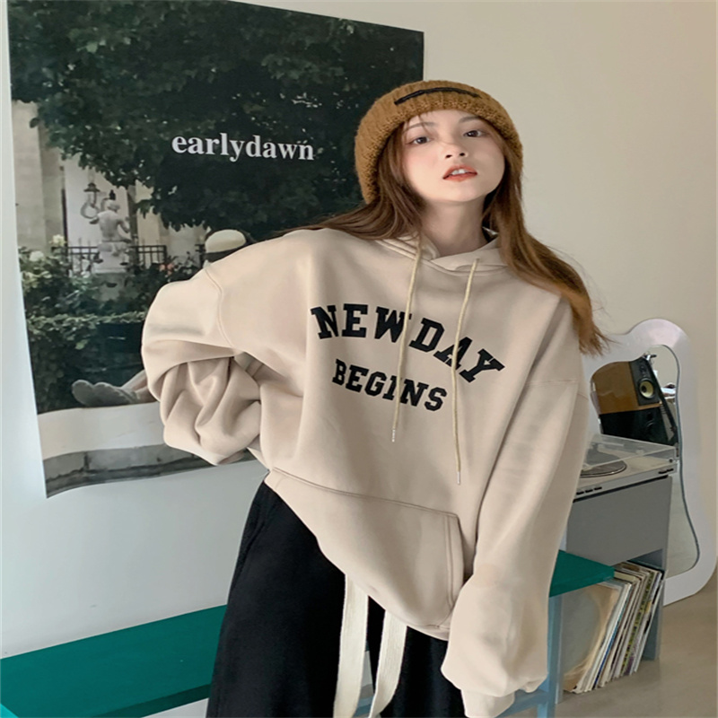 加絨加厚連帽衛衣女韓版寬鬆大碼網紅大版原宿風bf慵懶風上衣秋冬