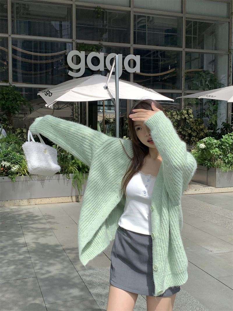 實拍 v領慵懶風韓系軟糯針織外搭開衫秋季女上衣