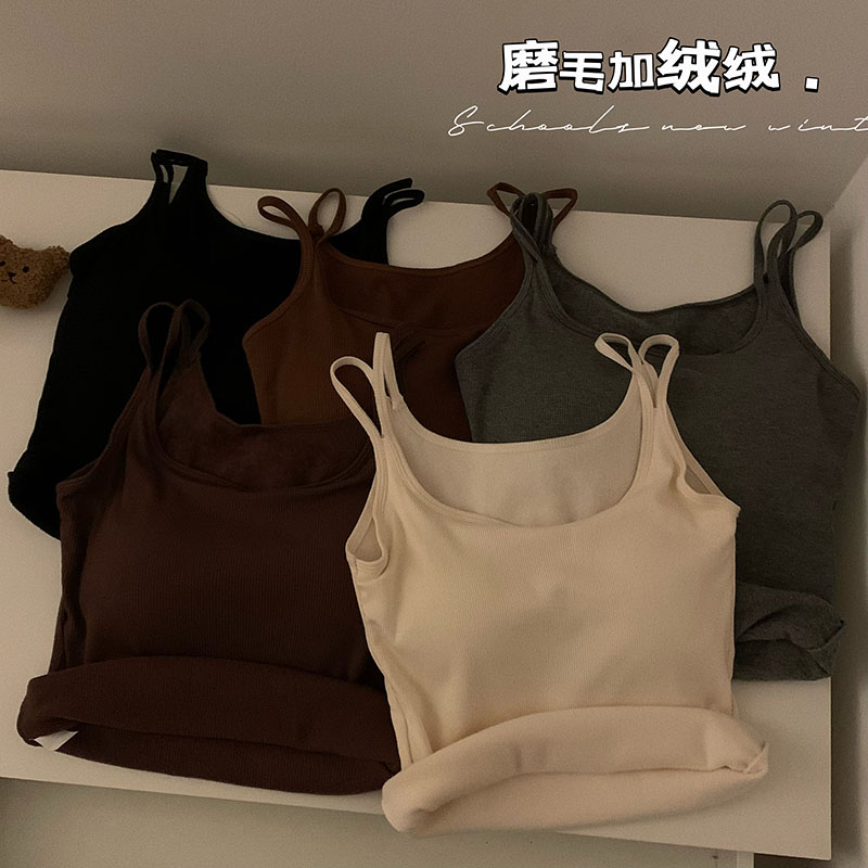 實拍 秋冬辣妹外穿無袖打底吊帶背心內搭帶胸墊短款美背上衣