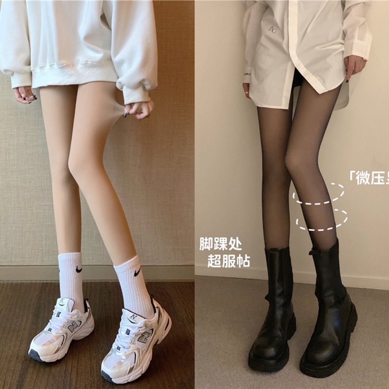 Actual shot ~ Autumn and winter plus velvet double-layered black fake see-through fleshy legs with natural skin and nude feel anti-snagging silk leggings