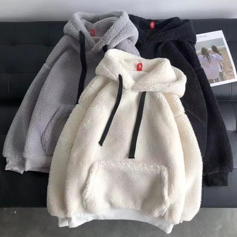 羊羔毛衛衣女秋冬ins韓版waitmore潮連帽加絨加厚寬鬆外套上衣服