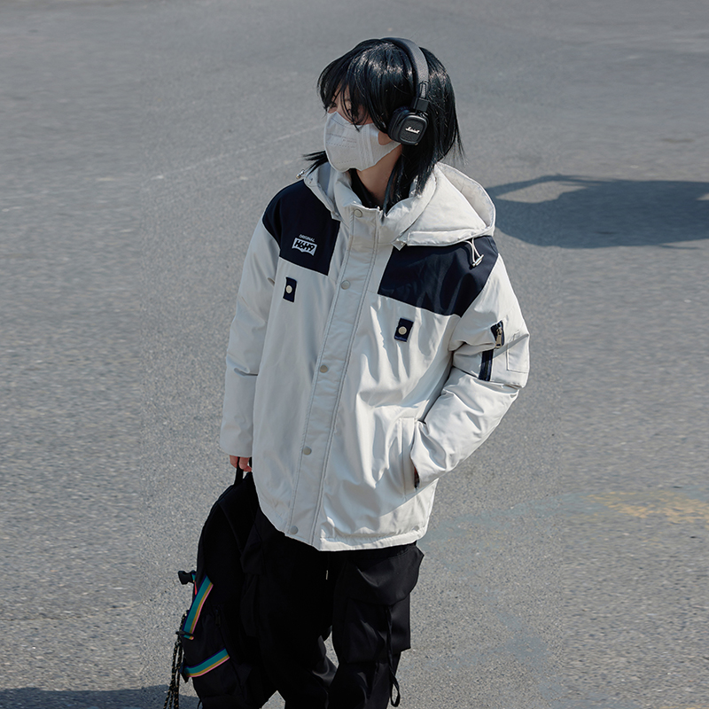 實拍2023新款衝鋒衣戶外情侶羽絨棉服短款寬鬆加厚棉衣潮流外套