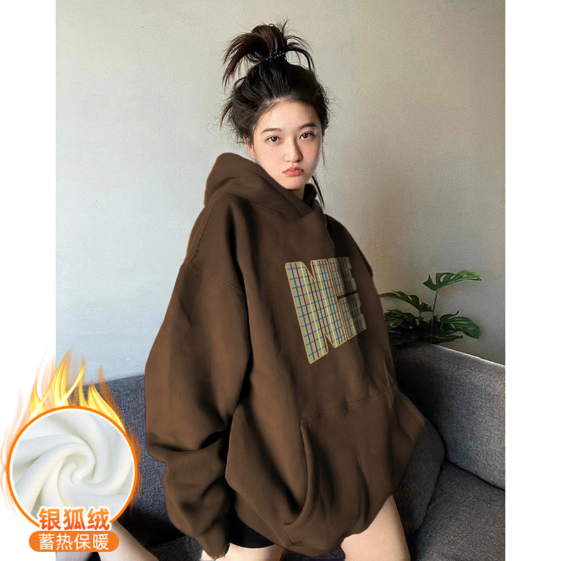 華棉複合銀狐絨 秋冬新款連帽衛衣女