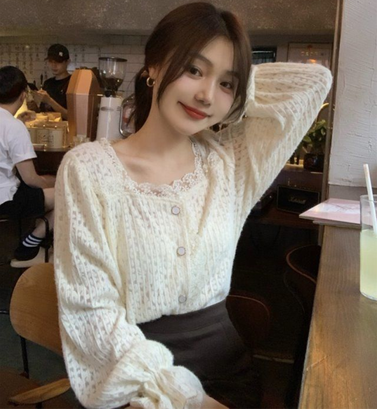 秋冬新款大碼女裝甜美泡泡袖蕾絲衫法式溫柔風打底上衣M-4XL200斤