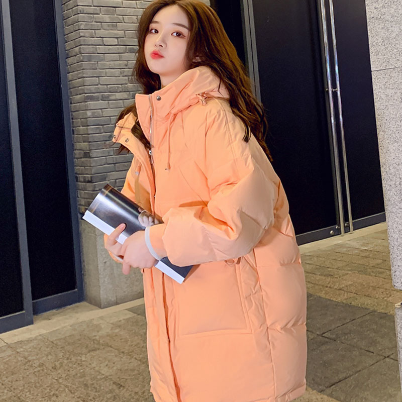 2023年新款奶橘色羽絨棉服女冬中長款小個子加厚棉衣韓版棉襖外套