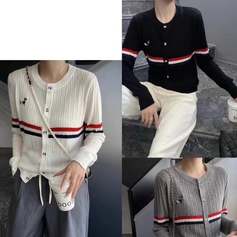 秋冬刺繡針織衫毛衣女新款圓領條紋套衫上衣寬鬆大碼洋氣休閒打底